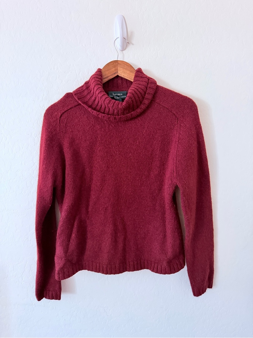 Vintage Lauren Ralph Lauren Camel Hair Wool Turtleneck Sweater Burgundy L